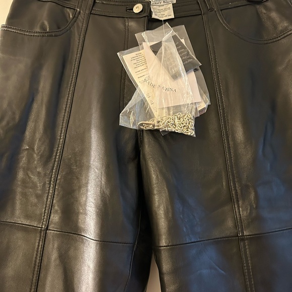 BRADLEY BRADLEY BAYOU BLACK LEATHER WOMAN PANTS WITH SILVER TONE CHAINS 20W - Picture 6 of 13